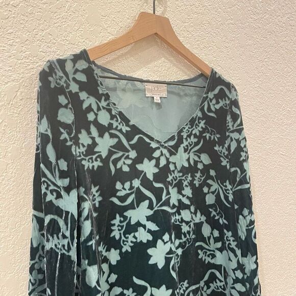 Jade Johnny Was Green Silk Floral Velvet Burnout Tiered Long Sleeve Top Small - Picture 3 of 10